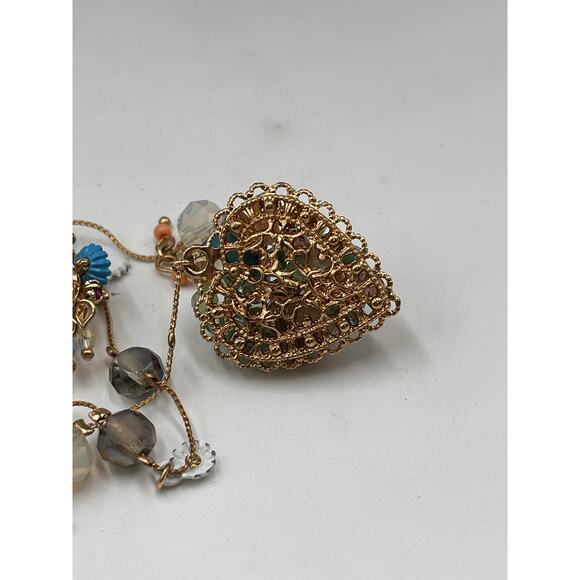 Betsey Johnson MultiStrand Bead Flower Heart Illusion Multicolor Necklace - Picture 7 of 9